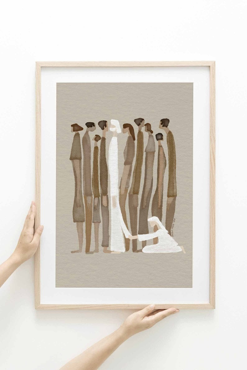 Woman Touches Jesus Poster, God Healing Christian Wall Art, Modern Bible Scripture Art, Jesus Watercolor Sketch, Religious Home Decor